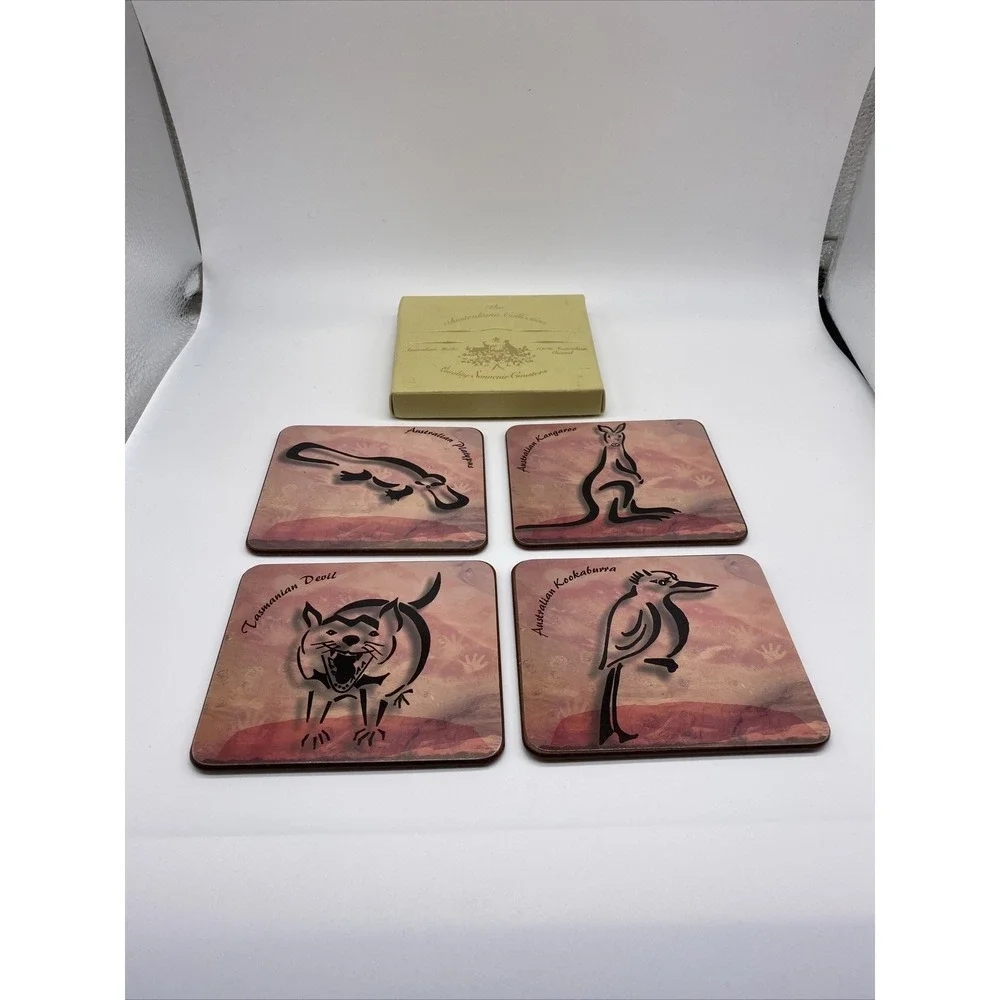 Australian Drink Coasters Tasmanian devil Kookaburra Platypus Kangaroo‎ set of 4